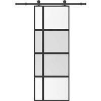 Berkfield Home Sliding Door with Hardware Set 76x205 cm Tempered Glass&Aluminium in Black