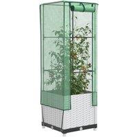 Berkfield Home Raised Bed with Greenhouse Cover Rattan Look 40x40x139 cm in White | Size: 40 x 40 x 139 cm