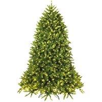 Gymax 180 cm Pre-Lit Christmas Tree with LED Lights Hinged LED Spruce Tree in Green