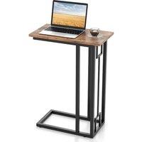 Gymax C-Shaped Side Table Compact End Table For Small Space Metal Frame in Brown