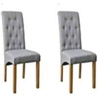 EONLION 2pcs Light Grey with Oak Effect legs Dining Chairs With BUTTONS