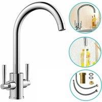VOGREX Modern Mono Kitchen Sink Mixer Tap Twin Lever Raldo Ark- Chrome in Silver