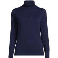 Lands' End Women's Fine Gauge Cotton Roll Neck Jumper in Navy | Size: 8