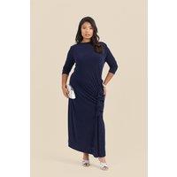 FASHION-SZN Women's Plus Size Ruffle Side Midi Dress in Navy | Size: 16