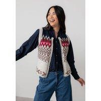 Lily & Me Women's Suvi Knitted Cotton Blend Fair Isle Waistcoat in Chocolate | Size: 14