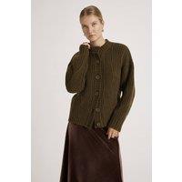 Finery London Women's Ailsa Round Neck Knitted Cardigan in Dark Olive | Size: 16