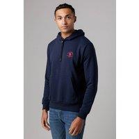 Santa Barbara Polo & Racquet Club Men's Cotton Rich Pullover Hoodie with Drawstring & Kangaroo Pocket in Navy | Size: Small