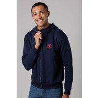 Santa Barbara Polo & Racquet Club Men's Cotton Rich Zip Through Hoodie with Drawstring & Side Pockets in Navy | Size: Large