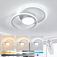 Pheashine Dual Ring LED Ceiling Light, 40W Dimmable with Remote, 3000-6500K, 40cm in Silver