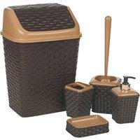 Havendro Brown Rattan Bathroom Set 5 Pc Bin Brush Dispenser