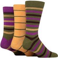 SOCKSHOP Men's 3 Pair Comfort Cuff Gentle Bamboo Striped Socks with Smooth Toe Seams in Aubergine | Size: 12-14