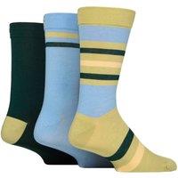SOCKSHOP Men's 3 Pair Comfort Cuff Gentle Bamboo Striped Socks with Smooth Toe Seams in Bright Green | Size: 12-14