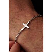 Outrage London Men's Silver Personalised Cross Cuban Bracelet | Size: 7 inches