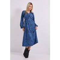 Dorothy Perkins Women's Blue Zebra Empire Seam Frill Detail Jersey Midi Dress | Size: 10