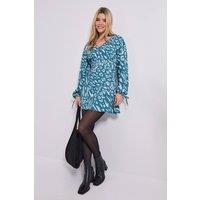 Dorothy Perkins Women's Blue Animal V Neck Empire Seam Blouson Sleeve Mini Dress | Size: 8