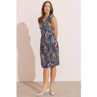 Klass. Women's Garden Print Pleated Dress in Navy | Size: Small