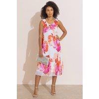 Klass. Women's Bold Floral Print Sleeveless Midi dress in Ivory | Size: 12