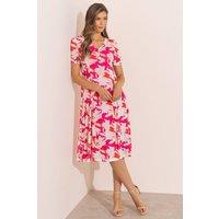 Klass. Women's Floral Mesh V Neck Midi Dress in Pink | Size: 12