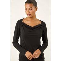 Roman Women's Cowl Neck Premium Stretch Top in Black | Size: 10