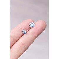 Outrage London Women's Blue Cz Stone Paw Print Stud Earrings in Silver | Size: Small