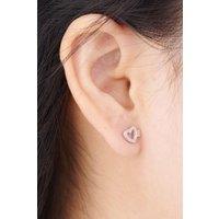 Outrage London Women's Cz Heart Stud Earrings in Silver | Size: Small