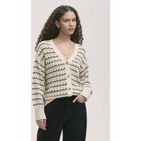 Finery London Women's Alena V-Neck Crochet Cardigan in Warm White | Size: 20