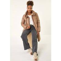 Roman Women's Longline Padded Hooded Coat in Tan | Size: 18