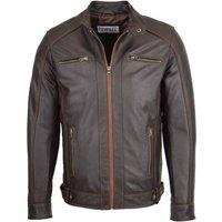 House of Leather Men's Mens Real Leather Biker Style Zip Jacket Cafe Racer Ethan Brown | Size: 3XL