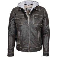 House of Leather Men's Mens Real Leather Jacket Detachable Hood Cypher Grey | Size: XL