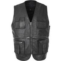 House of Leather Men's Mens Real Leather Waistcoat Fishermen Style Vest Gary Black | Size: XL