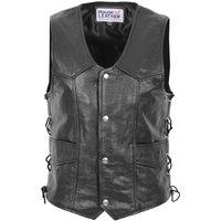 House of Leather Men's Mens Leather Gilet with Side Tassels Biker Style Vest Jax Black | Size: 3XL
