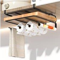 Living and Home Cutting Board Rack Under Cabinet Hanging Rack with Roll Holder in Black | Size: XL