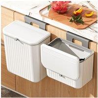 Living and Home 7L/9L Hanging Rubbish Bin Sliding Dustbin for Kitchen Bathroom with Lid in White | Size: Medium