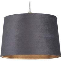 Lighting Collection Velvet Drum Shade 30Cm Charcoal Lamp Shade in Grey