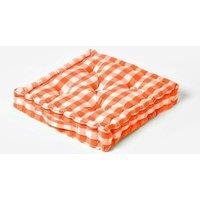 Homescapes Block Check Cotton Gingham Floor Cushion in Orange | Size: 40 cm x 40 cm
