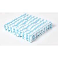 Homescapes Cotton Thick Stripe Floor Cushion in Blue | Size: 50 cm x 50 cm