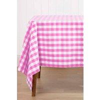 Homescapes Block Check Cotton Gingham Tablecloth, 137cm x 228cm in Pink | Size: 137 cm x 228 cm