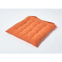 Homescapes Seat Pad Luxury 100% Cotton Indoor Outdoor Garden Cushion, Button Tie, 40cm in Burnt Orange