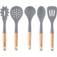 Cooks Professional 5 Piece Silicone Utensil Set - Kitchen Cooking Spoons, Ladle & Spatula in Grey
