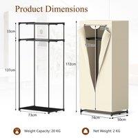 Gymax Freestanding Cloth Organizer Wardrobe Covered Clothes Garment Rack in Beige