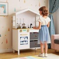 Costway Kids Play Kitchen Toy Kitchen Playset Chef Role Play w/ 2 Stoves in White