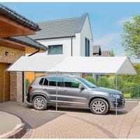 OUTSUNNY 2-Rooms Outdoor Carport Galvanized Steel Frame Tent UV Resistant in White
