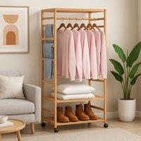 Modcraft Wooden Clothes Rail with Shelves & Wheels - Freestanding Garment Rack in Natural | Size: Large