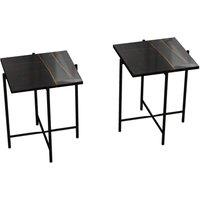 Havendro Black Square Set of 2 Marble Effect Coffee Tables Metal Frame