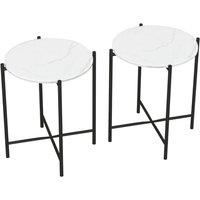Havendro White Round Set of 2 Marble Effect Coffee Tables Metal Frame
