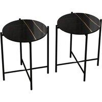 Havendro Black Round Set of 2 Marble Effect Coffee Tables Metal Frame