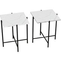 Havendro White Square Set of 2 Marble Effect Coffee Tables Metal Frame