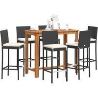Berkfield Home 7 Piece Garden Bar Set Black Solid Wood Acacia & Poly Rattan