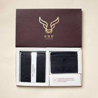 Real Hide Bags Men's 'THE PRESTIGE COMBO' Gift Set of Genuine Leather Wallet & Cardholder in Black