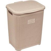 Havendro Cappuccino 45L Laundry Basket Plastic Hamper Lid Handles in Light Brown